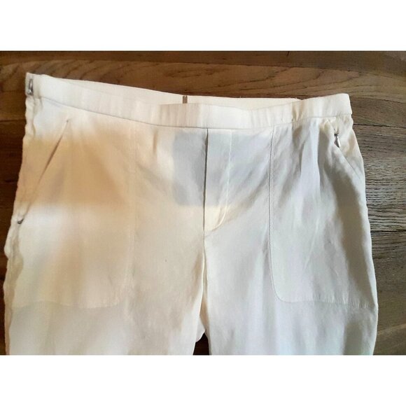 Elie Tahari Size 6 Linen Blend Luxury Stretch Summer Casual Pants White - Picture 7 of 10